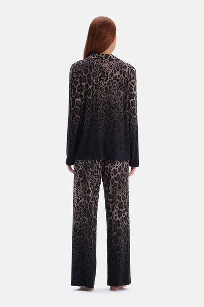 Dagi Brown Leopard Patterned Shirt and Trousers Set