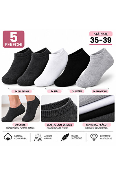 OEM Set 5 perechi sosete scurte dama, bumbac, cu elastic, Campina Socks, 35-3...