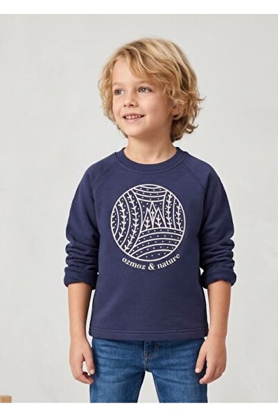 Ozmoz By Mukadder Özden Organic nature printed navy blue winter boy's sweatshirt