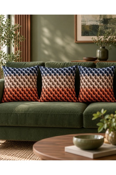 menesahome Modern Navy Blue Mink Tile Knit Look 3D Digital Printed Set of 4 Gift Throw Pillow Covers