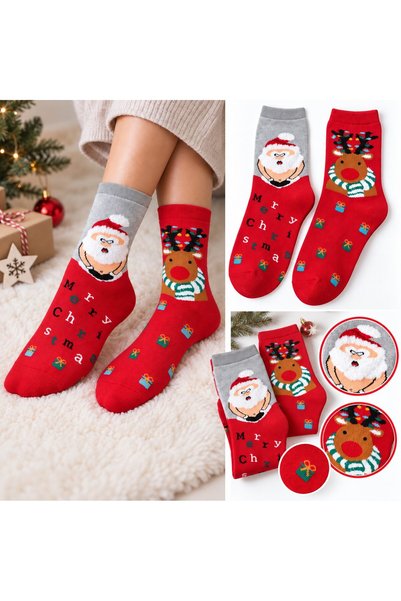 OEM Set 2 perechi sosete lungi dama, motive de Craciun, bumbac, SO&LI, marime...