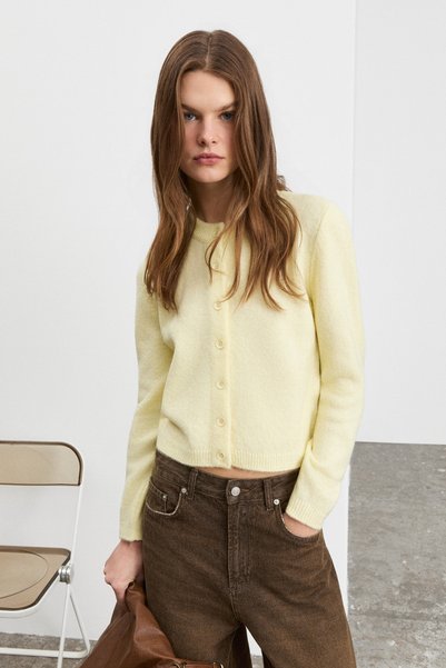 GRIMELANGE Lebor women's buttoned round neck yellow cardigan