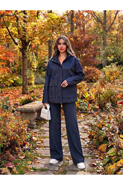 winmoda Women's Soft Textured Suede Jacket and Pants Set