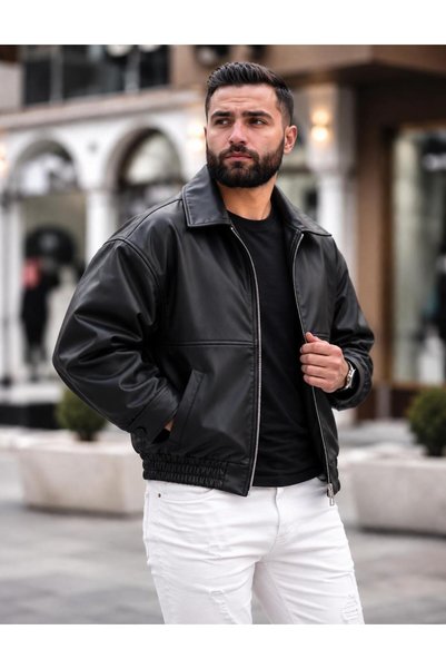 wesley wear YARI OVERSİZE ERKEK DERİ CEKET