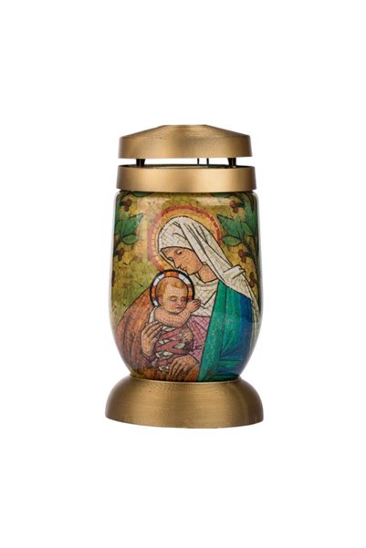 OEM Candelă tip urnă model Sf. Maria din sticlă cu capac și bază, 22x11 cm, t...