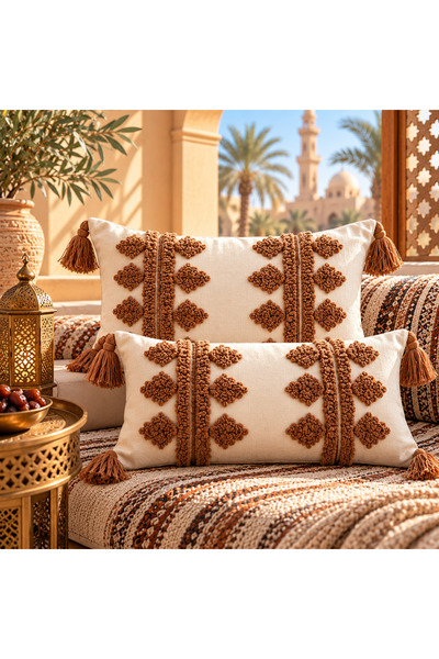 ShinyFlower طقم وسادة مبطنة ووسادة دعم للظهر |   نمط هندسي شرق أوسطي |   زخرف...