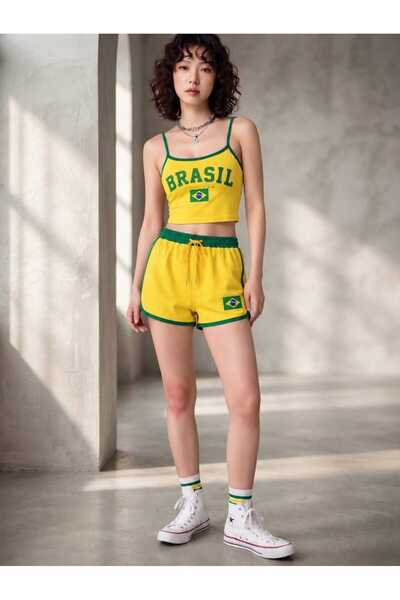 EDVESS Women's Brasil Patterned Crop Shorts Set