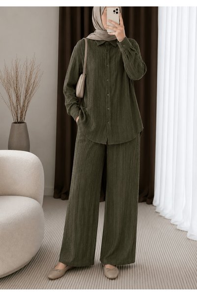 Hepsi Moda Self-Patterned Trouser Suit - 1907 - Khaki