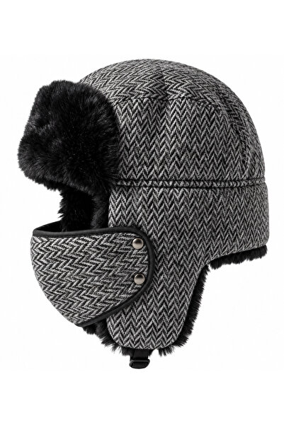 moda nokta Fur-Trimmed Russian Pilot Hat (70% Cotton, 30% Acrylic for Women a...