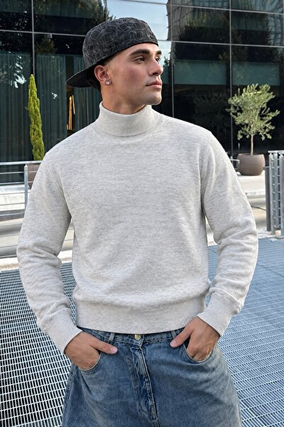 DAMGA JEANS Pulover gri pentru bărbați, cu guler complet, tricotat