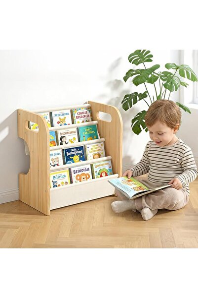 NIUBIER Kids Bookshelf, 4 Tier Solid Pine Wood Toddler Bookshelf, C-Frame Chi...
