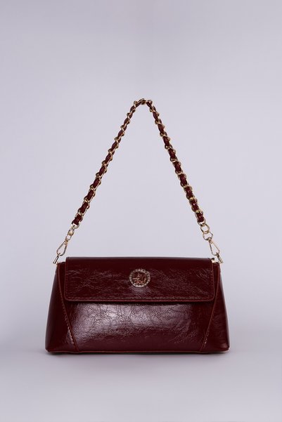 Levidor Gold chain strap clamshell shoulder bag - burgundy