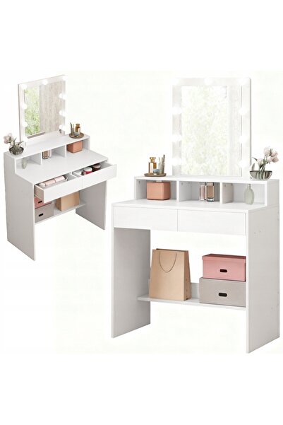 Rebiko Masă de toaletă modernă, în stil loft, cu oglindă LED, 80 cm