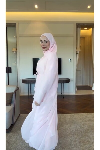Moda Aydın Butik Women's Skirt Suit with Volan and Chiffon Detail - Pink