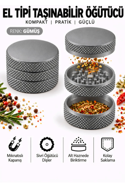 Arvina Atelier 3 Katmanlı Baharat Öğütücü Grinder | Alt Hazneli Mini El Tipi ...