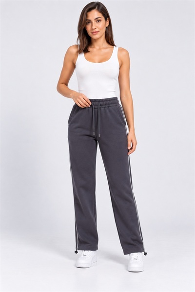 Quanlex Women's Baggy Anthracite Women's Sweatpants with Side Piping, 3 Threa...