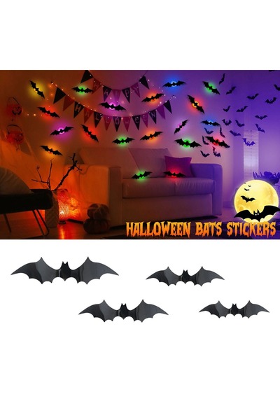 OEM Autocolante de perete 3D cu lilieci de Halloween cu lumini LED colorate -...