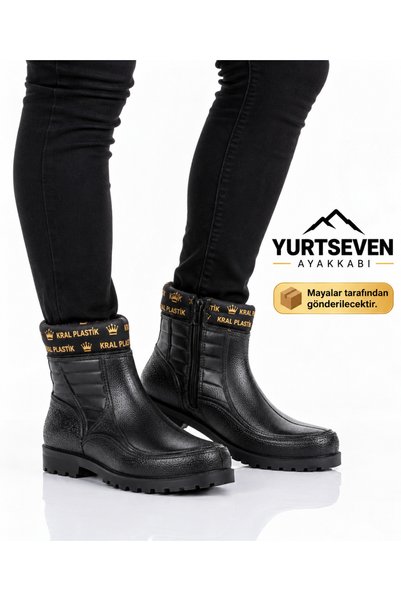 MAYALAR Yurtseven Kışlık Yünlü Peluşlu Çizme Unisex Su Geçirmez Fermuarlı Sıc...
