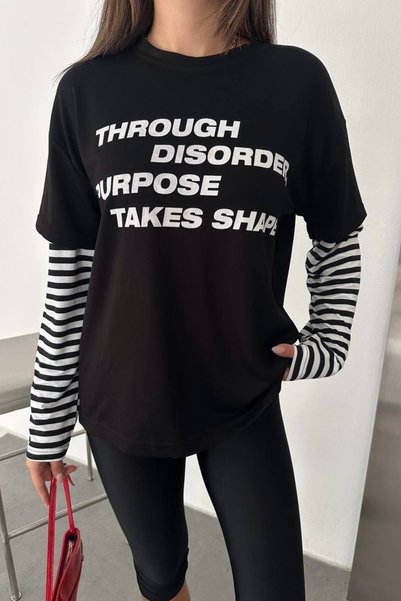 gozdefashion Women's through Print Detailed Sweatshirt