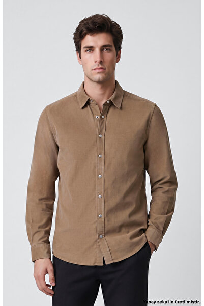 Network Slim Fit Vizon Pamuklu Fitilli Kadife Gömlek