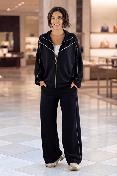 Nevin Kaya Moda طقم مودال أسود بسحاب كامل