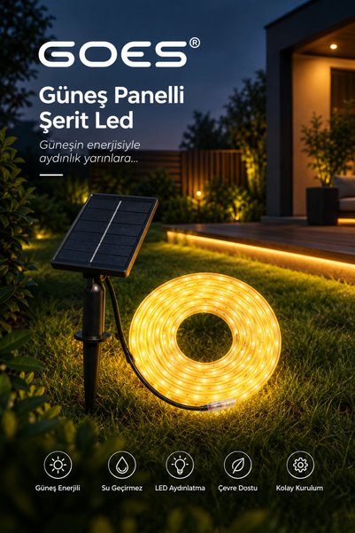 Güneş Panelli Dekoratif Su Geçirmez Modern Solar Şerit Led ve Dış Mekan Aydınlatma 3000K