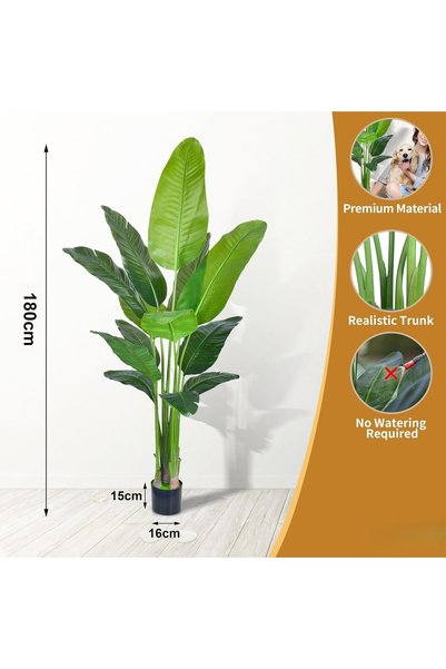 Generic Brand 5Pcs 180cm Artificial Banana Tree with Artificial Tropical Leaves Perfect for Modern Home Indoor and Outdoor Decoration