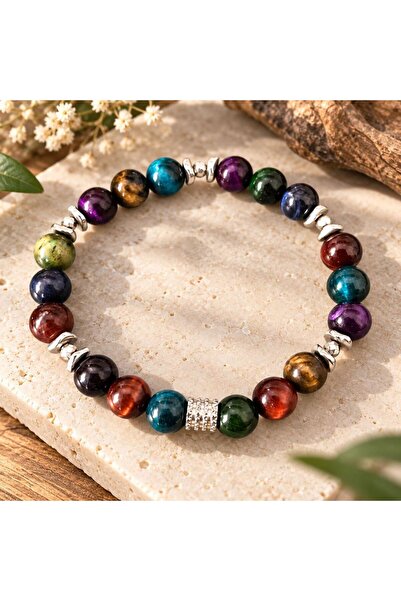 Home Multicolored Tiger's Eye Natural Stone Men's Bracelet
