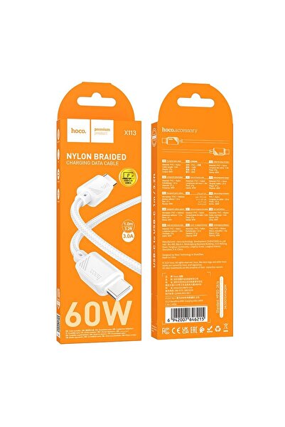 Hoco Cablu date și încărcare USB-C la USB-C, 3A, 60W, 1m, X113, alb