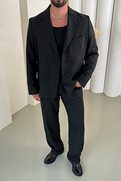 OUTFİT MAN Costum casual oversize cu două rânduri de nasturi, negru