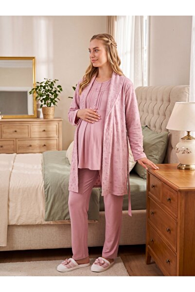 Lohusa Homewear Нов сезон Зимен пижамен комплект за бременни и кърмачки с яка...