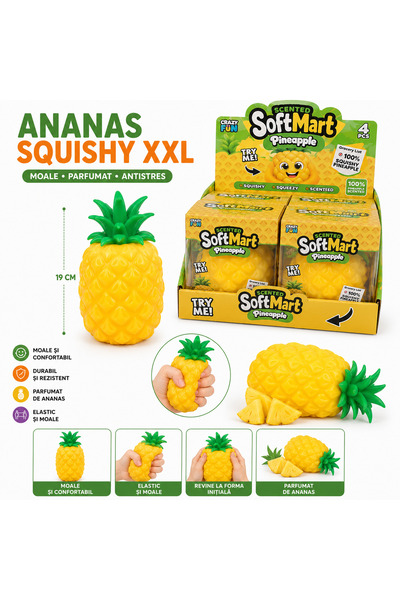 Generic Brand Ananas Squishy XXL Parfumat, 19cm, Jucărie Antistres Moale și E...