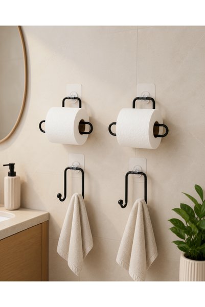 Generic Brand 4-Piece Bathroom Organizing Set Roll Paper Holder Towel Rack