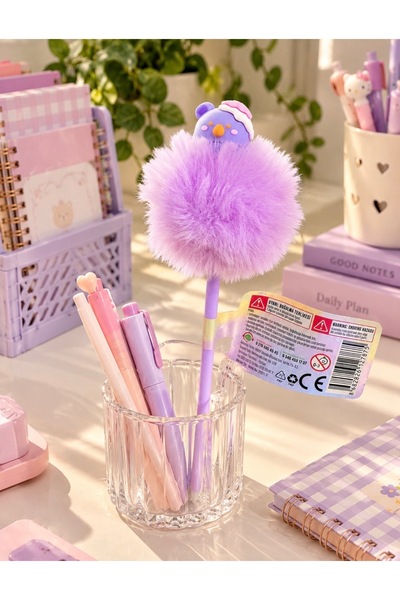 Nilove Concept Gift Peluş Ponponlu Figürlü Tükenmez Kalem Lila Sevimli Kırtas...