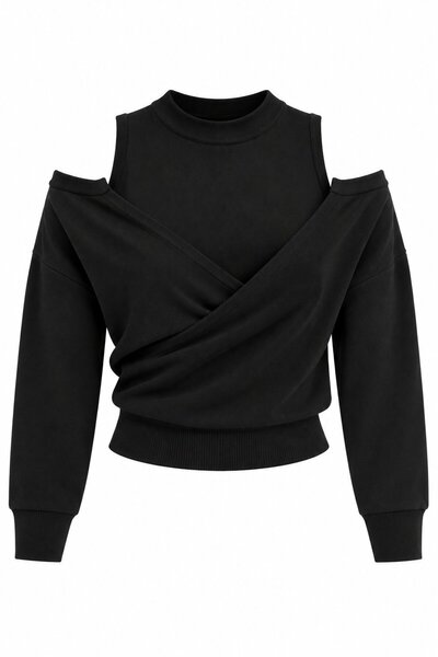 Laluvia Schwarzer Body-Cardigan-Doppelanzug - 2y251021