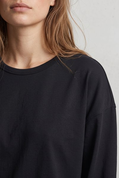 Elemge 100% Cotton Single Jersey Oversize Women's Long Sleeve T-Shirt Compact Combed Cotton Soft Fabric Loose Fit Breathable Anti-Sweat Basic Black T-Shirt