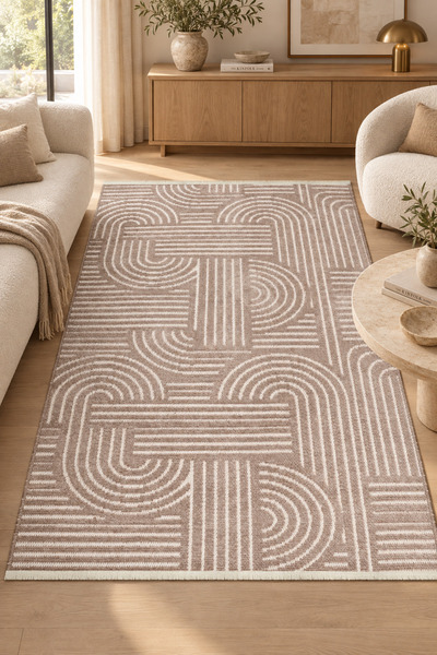 Hisar Vizon Beyaz Özel Ölçü Oturma Odası Koridor Halısı Kaymaz Taban Yıkanabilir Robot Süpürge Uyumlu Kolay Temizlenebilir Polyester Kilim