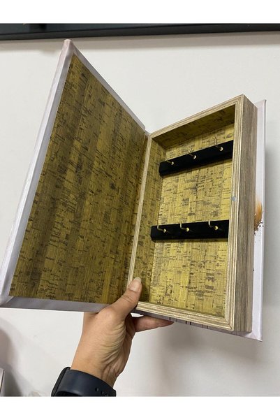 elif aksesuar Mirrored Wooden Book Model Keychain Box