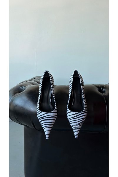 Eataly Shoes Nera Siyah Beyaz Zebra Stiletto