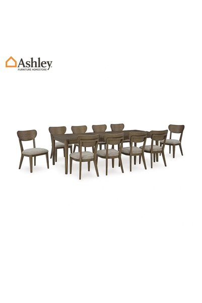 Ashley Industry Furniture طقم طاولة طعام روانهو مع 10 كراسي - لون بني