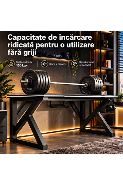 Rovitech Birou pentru calculator și gaming, 150 x 67 cm, Structură metalică, Blat cu efect de fibră de carbon, Cadru în X stabil, Negru