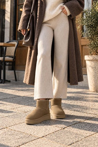 Vadon 9001 Women's Premium Suede Fur Lined Winter High Sole Boots Mink