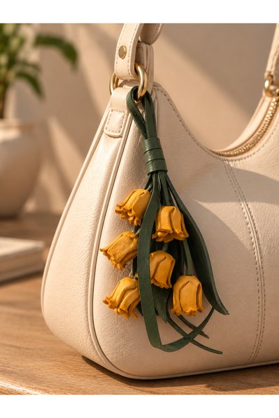 Nua Bags Hakiki Deri El Yapımı Çiçekli Çanta Charm– Çanta Aksesuarı
