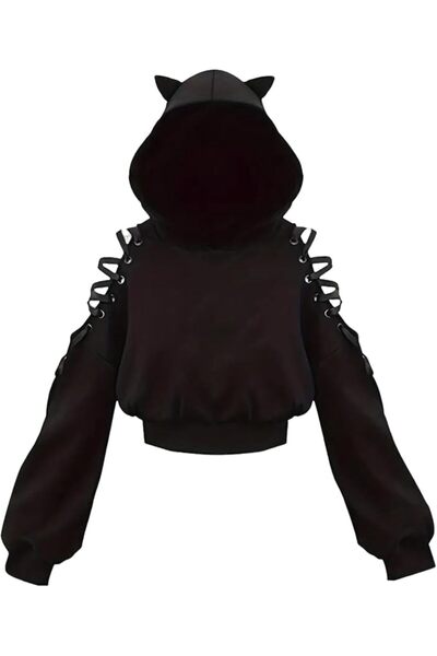 GENERAL Xumplo Girls Crop Top Hoodie Teens Cat Ear Sweatshirt Tween Girl Punk...