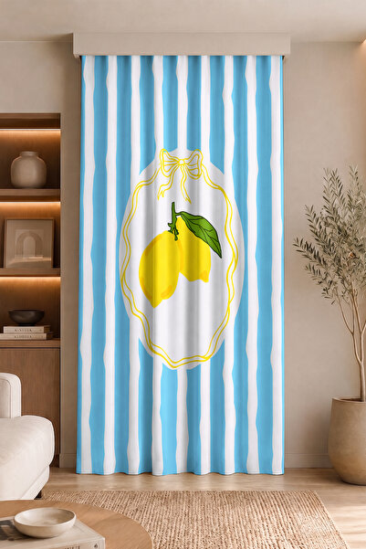 Realhomes Lemon and Ribbon Framed Striped Digital Printed Single Wing Backgro...