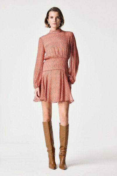 adL Kahverengi Volanlı Mini Elbise
