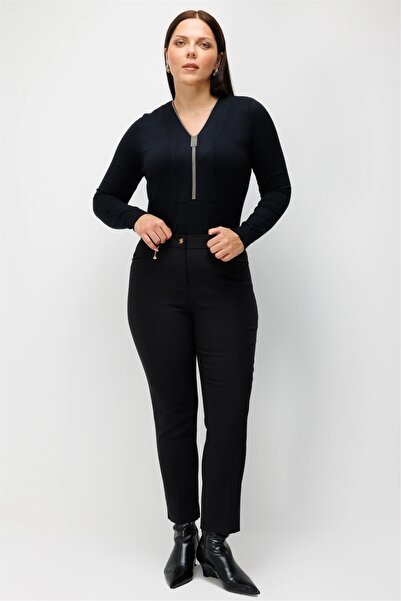 Ekol Women's Accessory Detailed Skinny Leg Pants Black