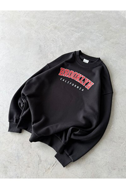 FO4RBS Brooklyn Printed Oversize 3 Thread Crew Neck Sweat Black