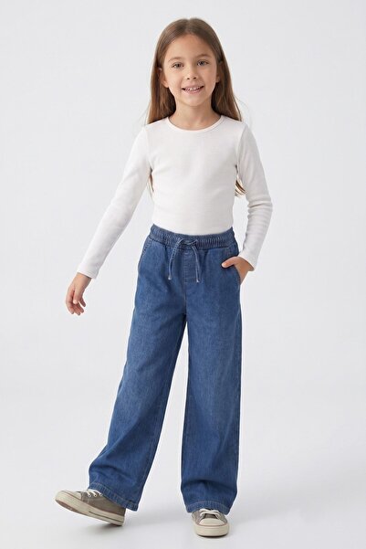 Dmb Girl's 4-9 Years Old Palazzo Trousers with Elastic Waist Navy Blue