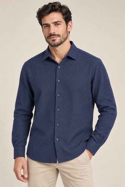 Minharir Men's Regular Fit Textured Winter Shirt